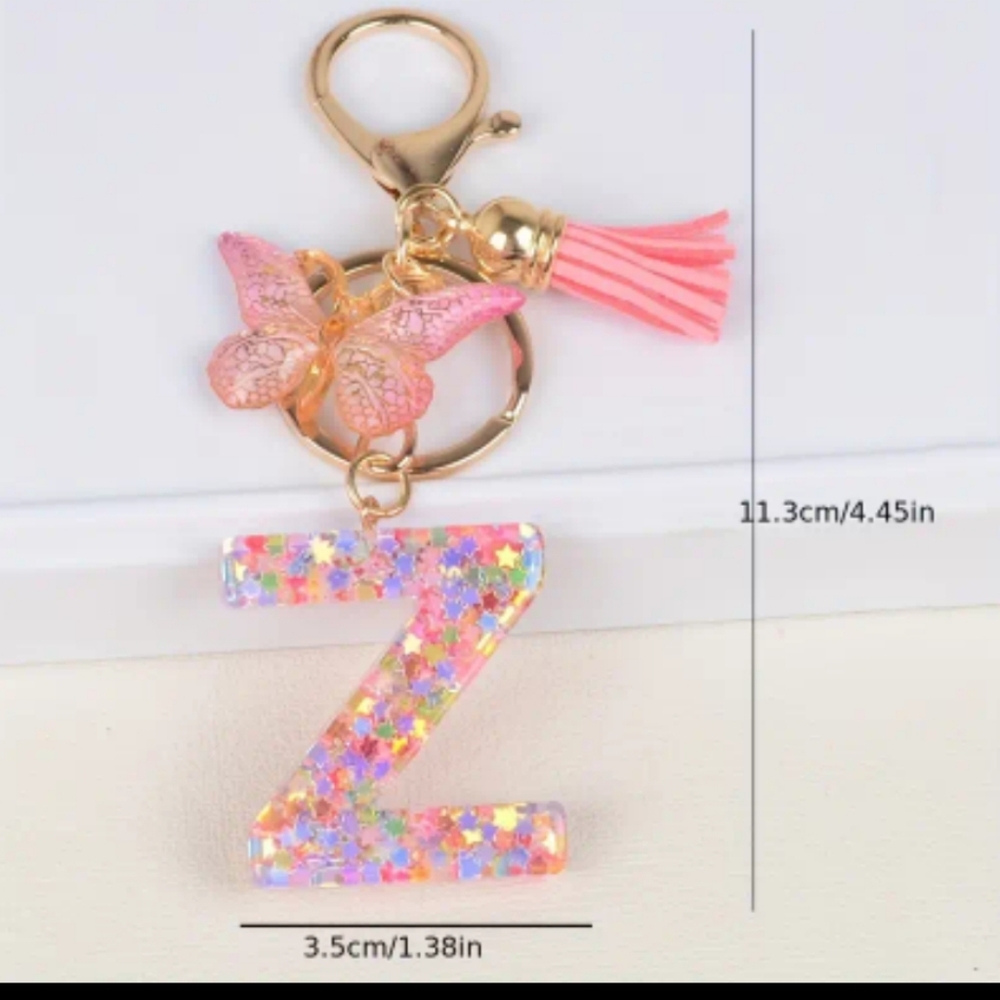 NEW! Resin Letter "Z" Initial Keychain Purse Charm w/Butterfly & Tassel Alphabet